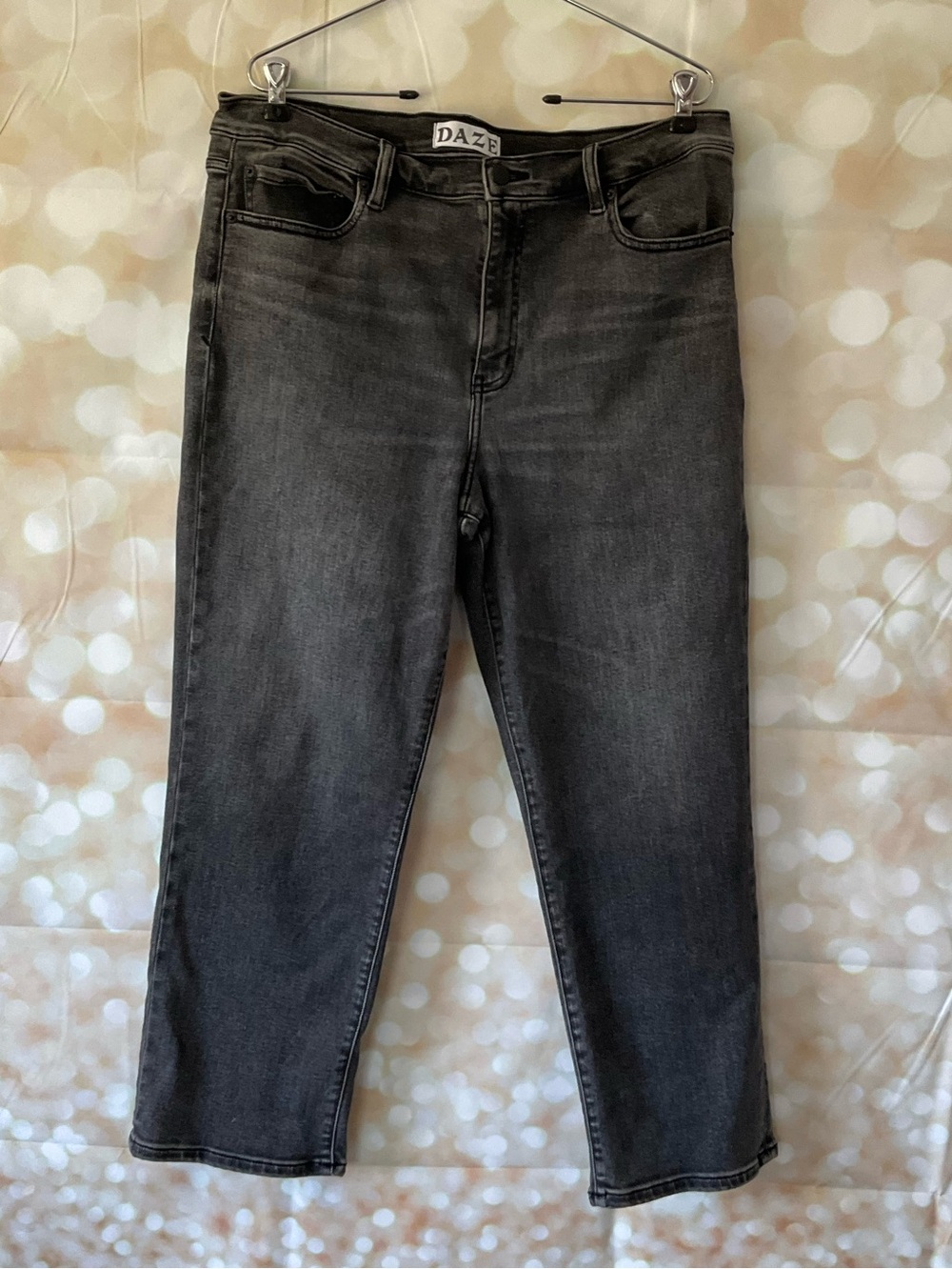 DAZE Black Grey Straight Cropped Jeans